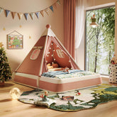 Christmas-themed upholstered kids tent bed providing a safe and festive play and rest space